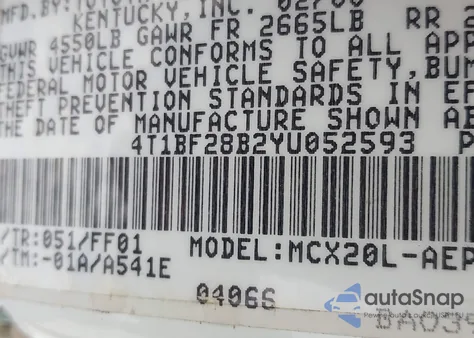 2000 Toyota Avalon Xl from USA, damaged, VIN 4T1BF28B2YU052593